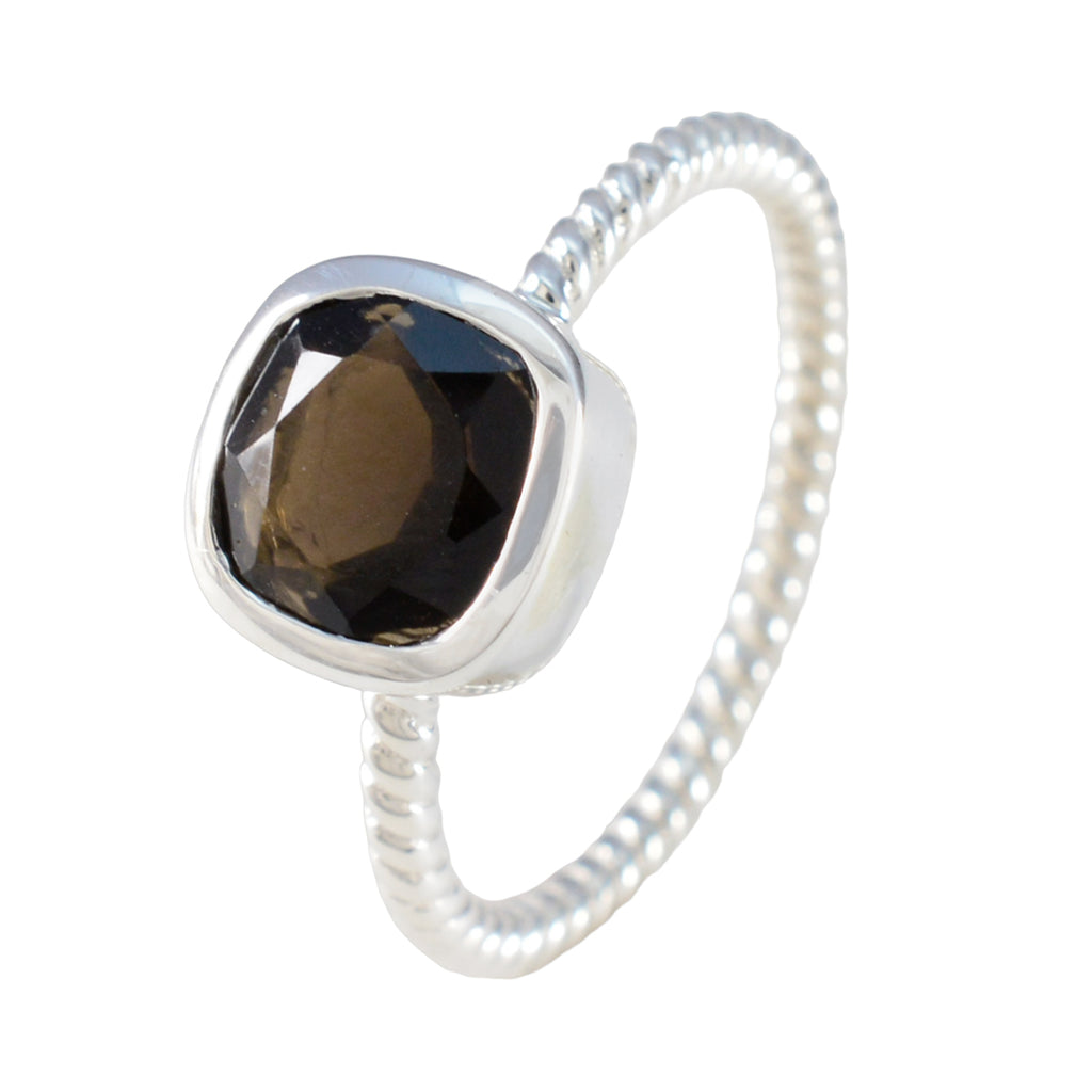 Smoky Quartz Solitaire American Silver Brown Gemstones Dainty Artisan Ring Jewellery