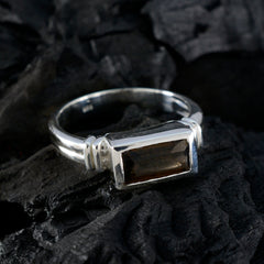 Smoky Quartz Solitaire Russian 92.5 Silver Brown Gems Minimal Luxurious Ring Jewelry