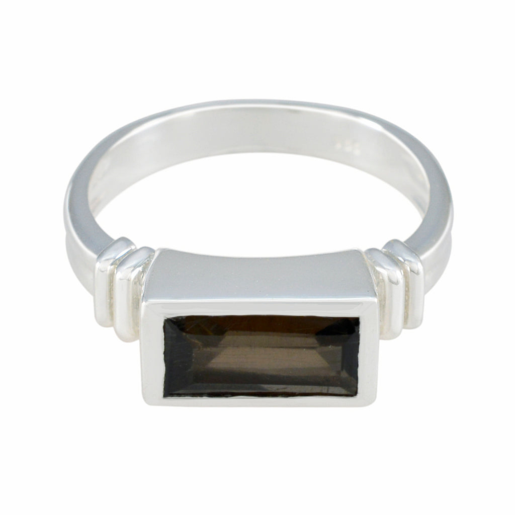 Smoky Quartz Solitaire Russian 92.5 Silver Brown Gems Minimal Luxurious Ring Jewelry