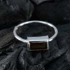 Smoky Quartz Solitaire Korean Silver Brown Gems Delicate Glamorous Ring Jewelry