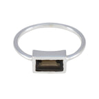 Smoky Quartz Solitaire Korean Silver Brown Gems Delicate Glamorous Ring Jewelry