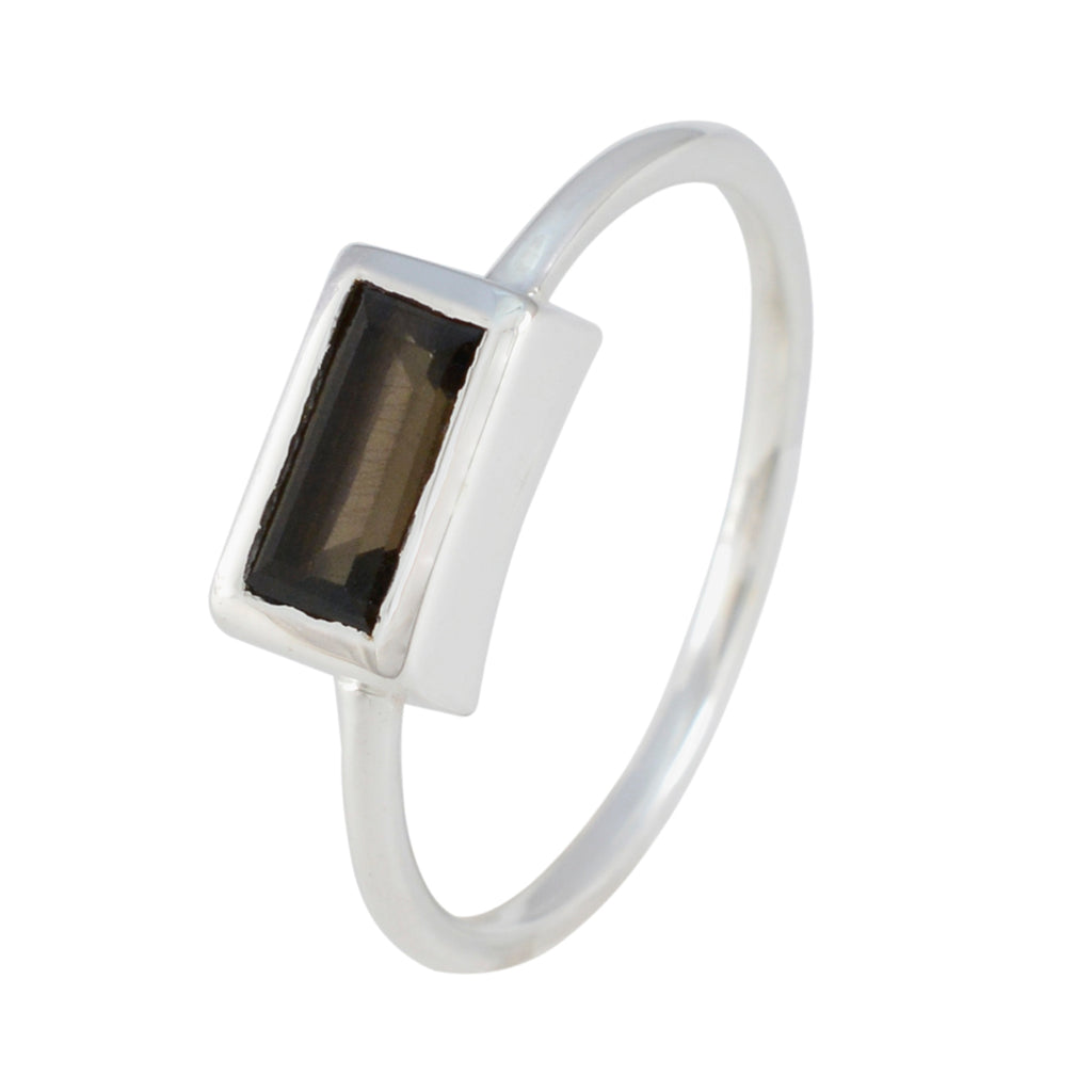 Smoky Quartz Solitaire Korean Silver Brown Gems Delicate Glamorous Ring Jewelry