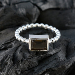Smoky Quartz Solitaire American 92.5 Silver Brown Gemstones Whisper thin Romantic Ring Jewelry