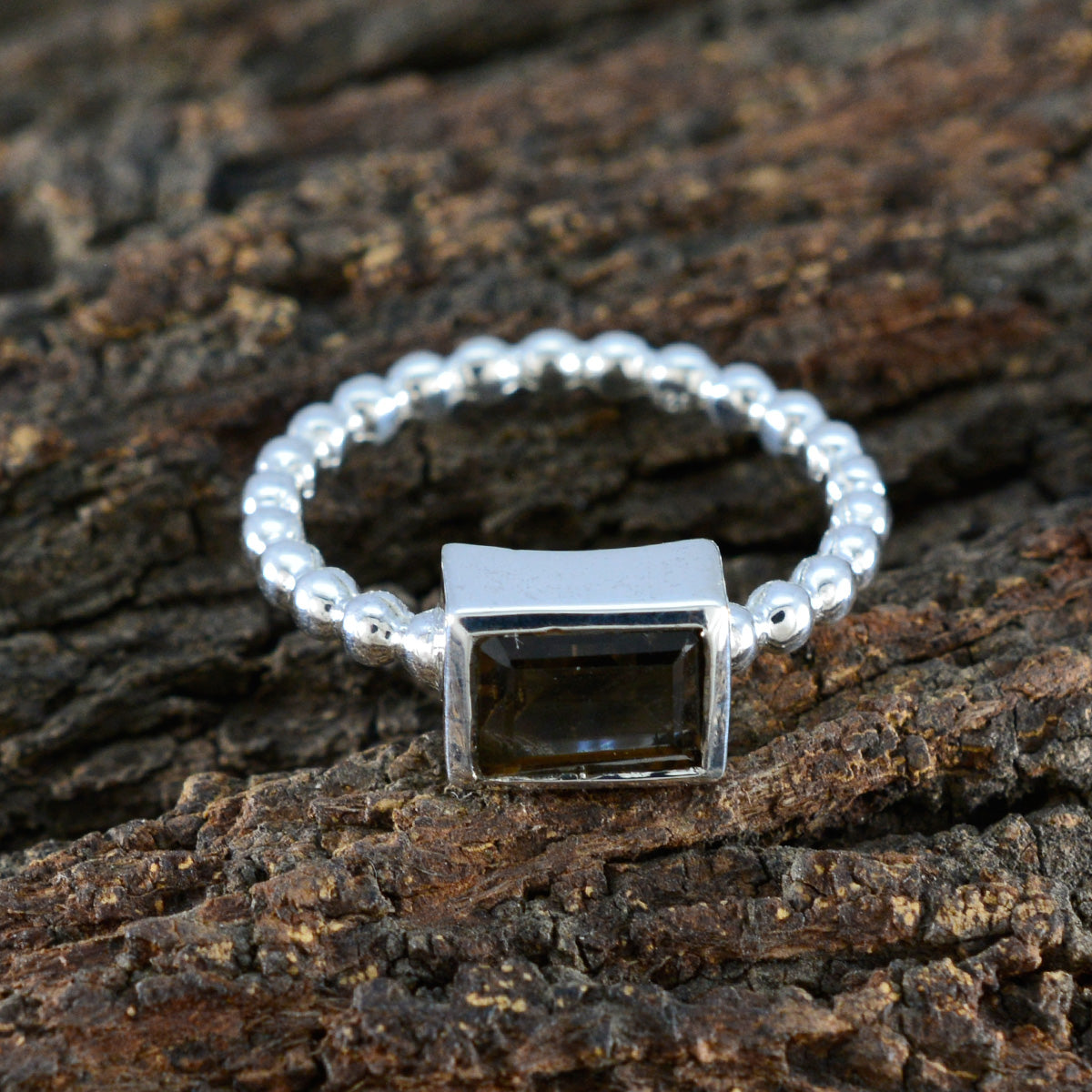 Smoky Quartz Solitaire American 92.5 Silver Brown Gemstones Whisper thin Romantic Ring Jewelry