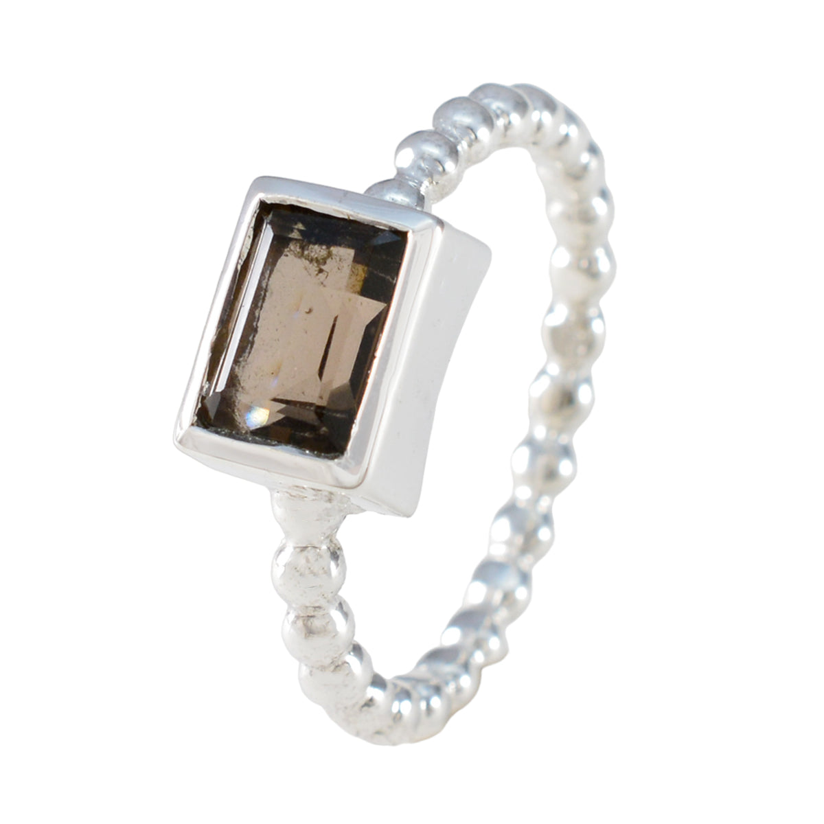 Bague romantique ultra-fine en quartz fumé, solitaire, argent 92,5, pierres précieuses brunes, bijoux américains Image secondaire du produit