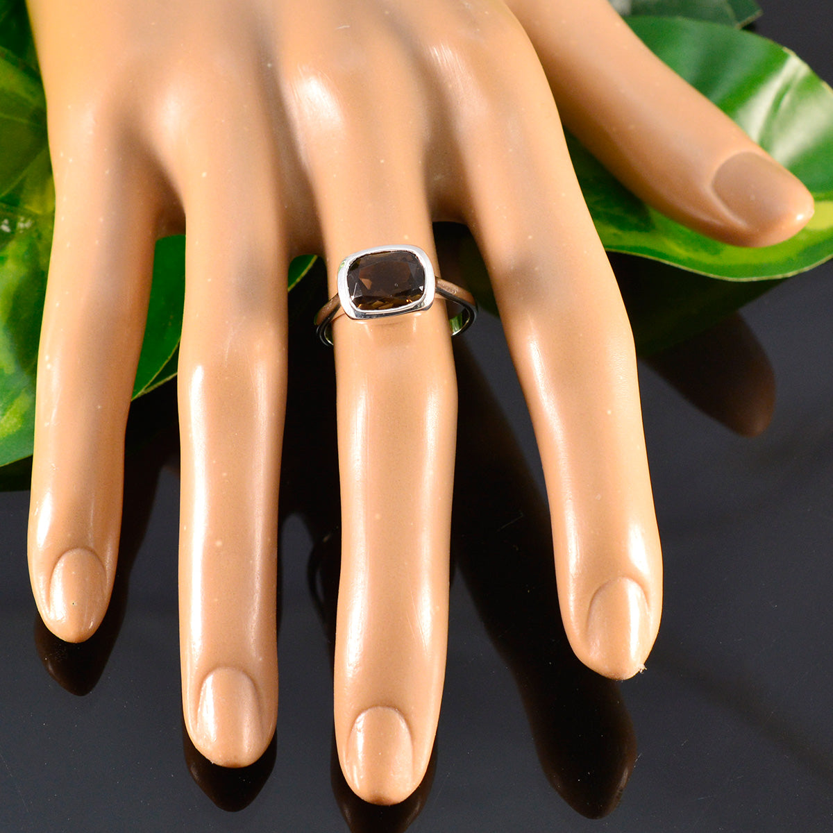 Smoky Quartz Solitaire German 925 Silver Brown Gemstone Slim Modern Ring Jewelry