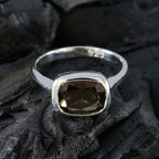 Smoky Quartz Solitaire German 925 Silver Brown Gemstone Slim Modern Ring Jewelry
