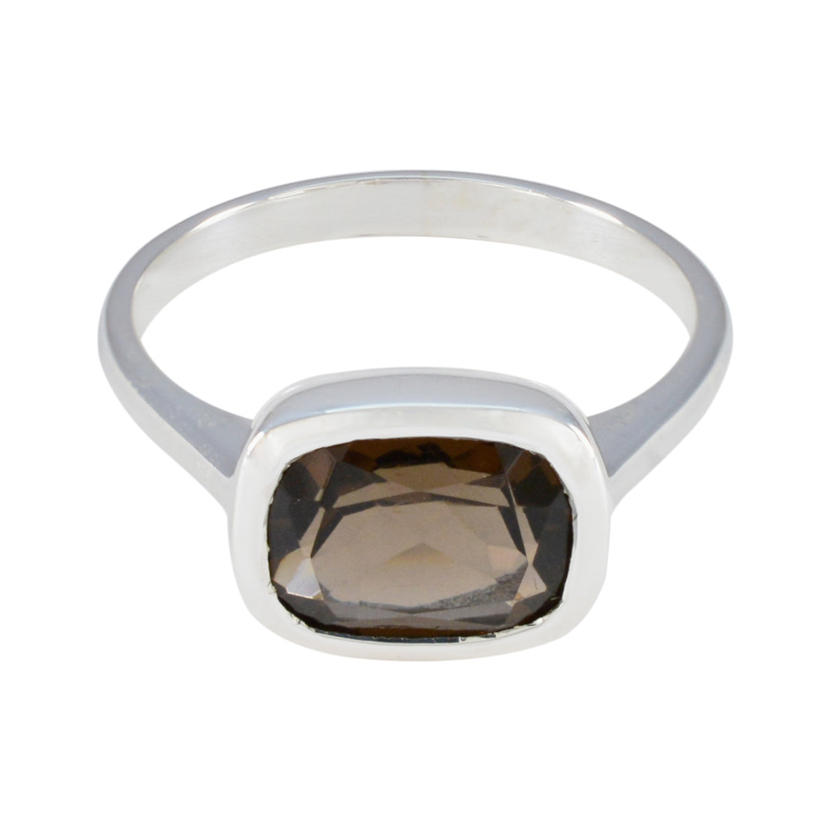 Smoky Quartz Solitaire German 925 Silver Brown Gemstone Slim Modern Ring Jewelry Main image
