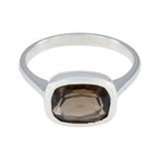 Smoky Quartz Solitaire German 925 Silver Brown Gemstone Slim Modern Ring Jewelry