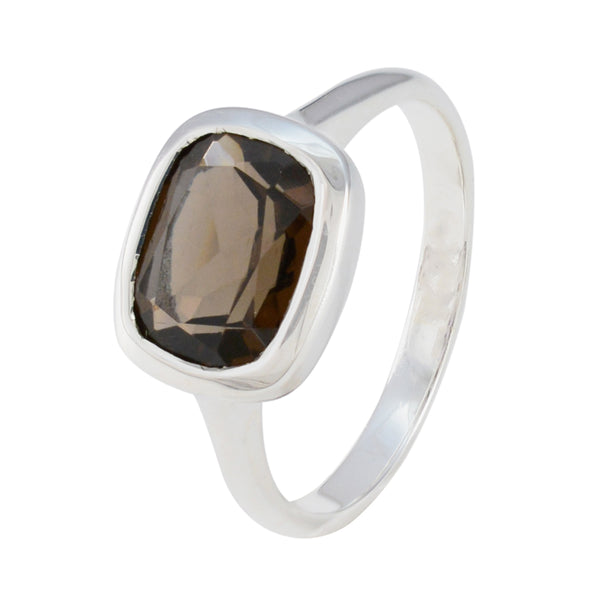 Smoky Quartz Solitaire German 925 Silver Brown Gemstone Slim Modern Ring Jewelry