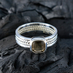 Smoky Quartz Solitaire Latin American 925 Sterling Silver Brown Gemstone Mid weight Rope Wire Band Jewelry