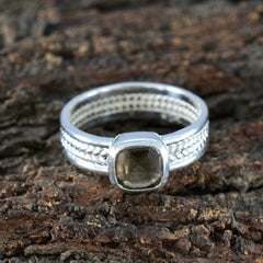 Smoky Quartz Solitaire Latin American 925 Sterling Silver Brown Gemstone Mid weight Rope Wire Band Jewelry