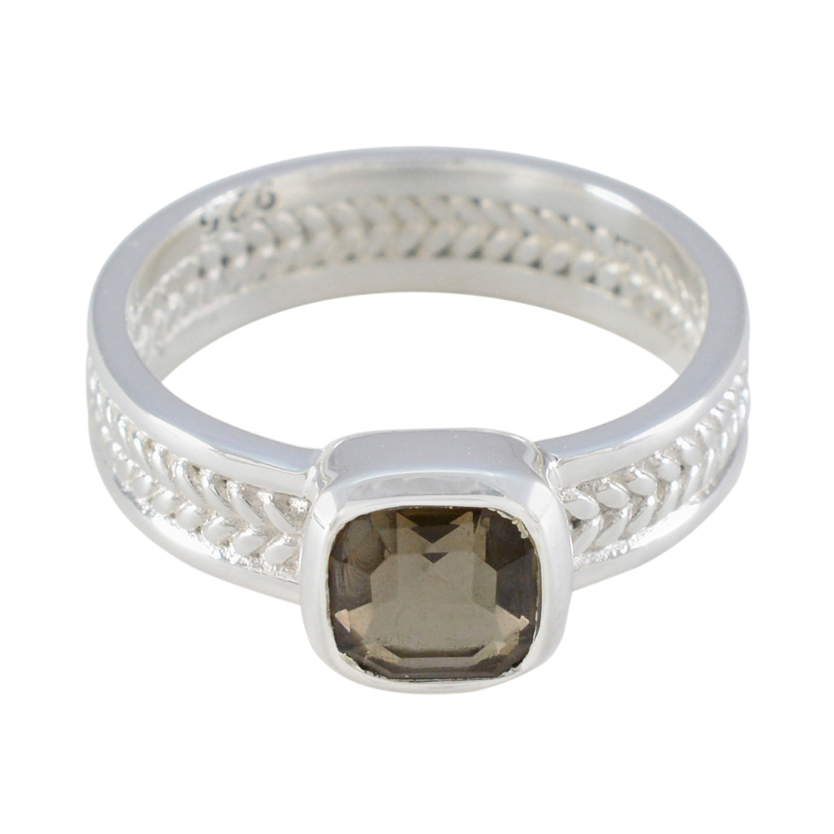 Smoky Quartz Solitaire Latin American 925 Sterling Silver Brown Gemstone Mid weight Rope Wire Band Jewelry Image principale du produit