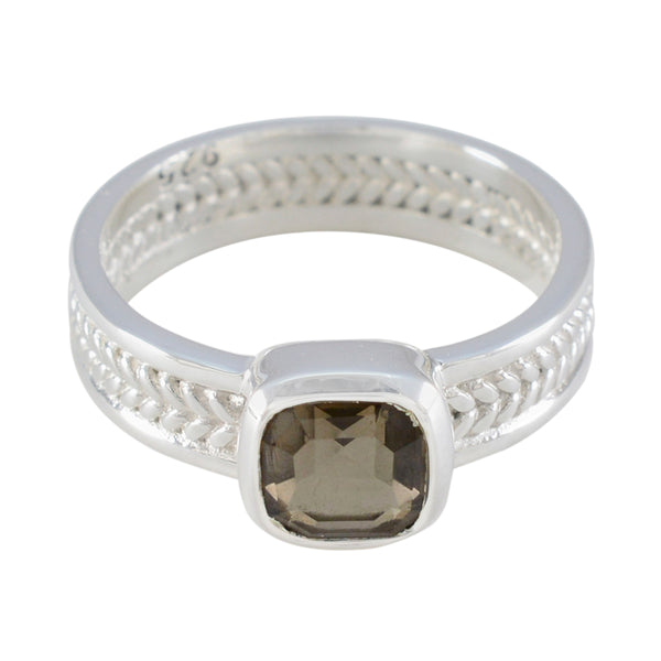 Smoky Quartz Solitaire Latin American 925 Sterling Silver Brown Gemstone Mid weight Rope Wire Band Jewelry