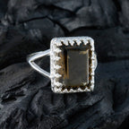 Smoky Quartz Solitaire African Silver Brown Gemstone Classic Modern Ring Jewelry