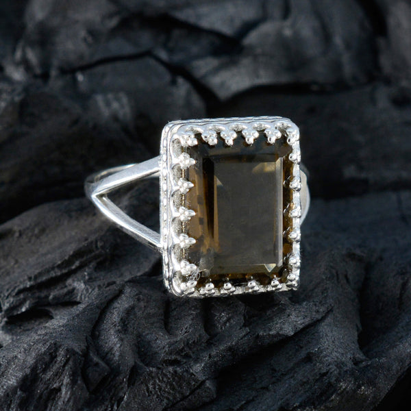 Smoky Quartz Solitaire African Silver Brown Gemstone Classic Modern Ring Jewelry