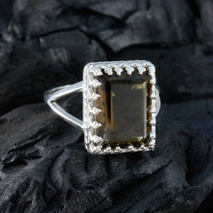 Smoky Quartz Solitaire African Silver Brown Gemstone Classic Modern Ring Jewelry