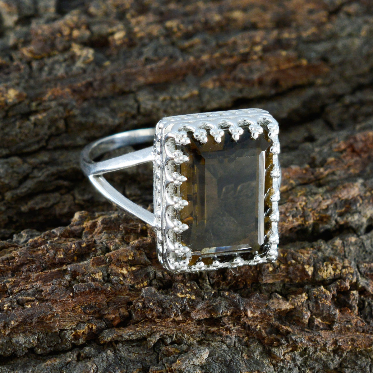 Smoky Quartz Solitaire African Silver Brown Gemstone Classic Modern Ring Jewelry