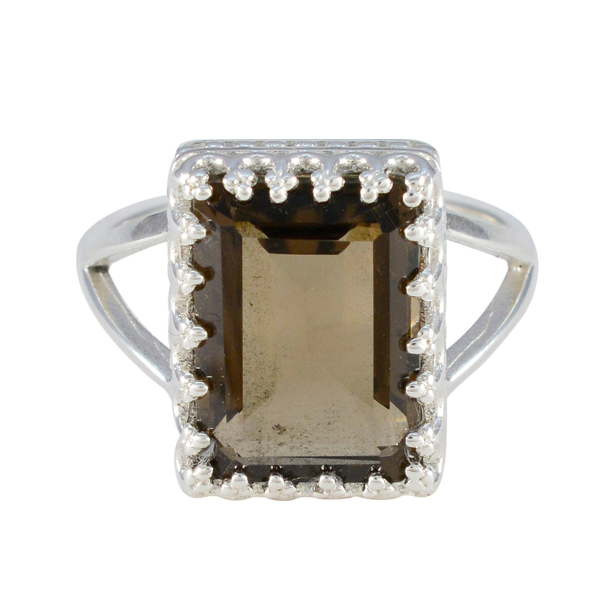 Smoky Quartz Solitaire African Silver Brown Gemstone Classic Modern Ring Jewelry メイン画像
