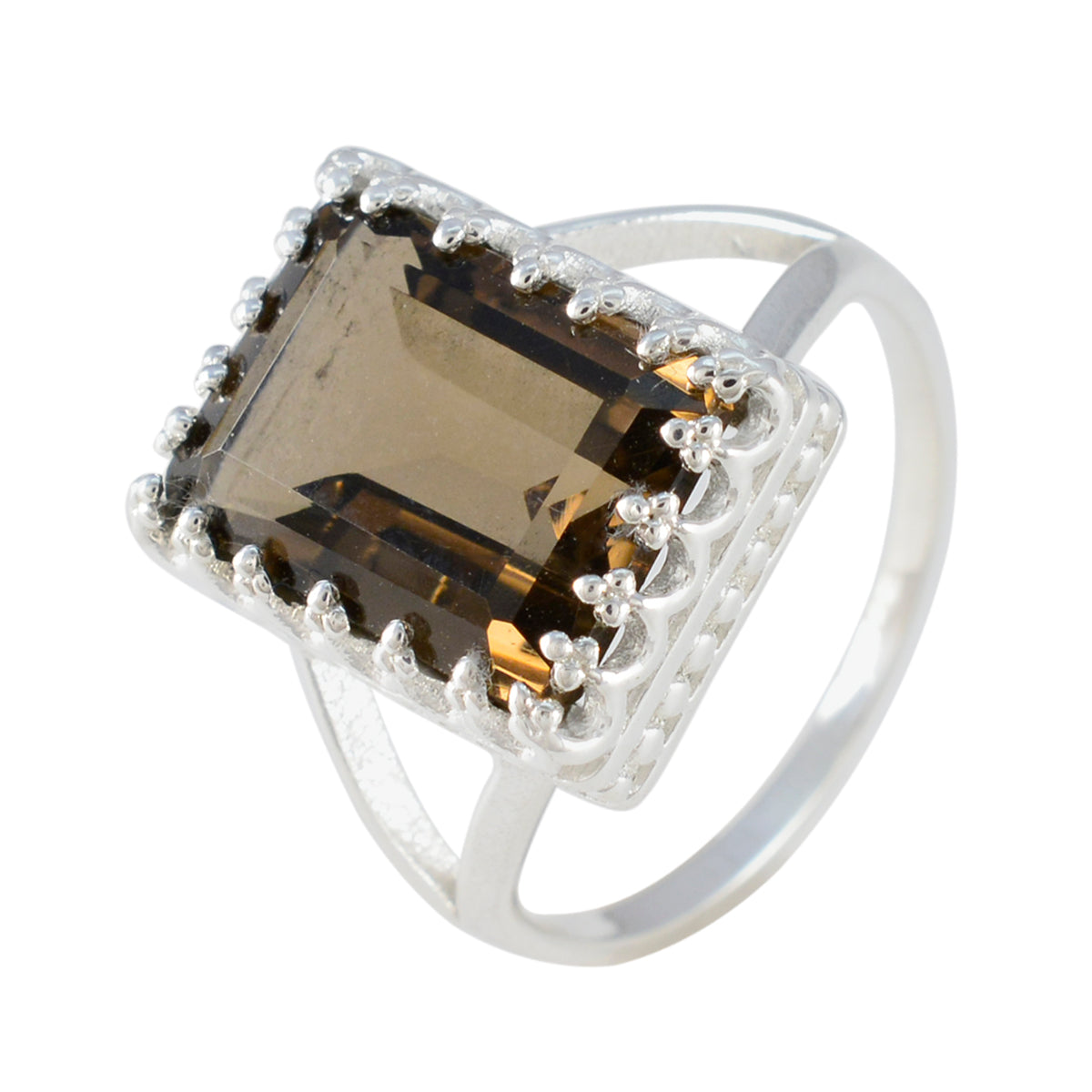 Smoky Quartz Solitaire African Silver Brown Gemstone Classic Modern Ring Jewelry