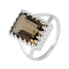 Smoky Quartz Solitaire African Silver Brown Gemstone Classic Modern Ring Jewelry