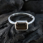 Smoky Quartz Solitaire Korean 925 Silver Brown Gemstone Dainty Romantic Ring Jewelry