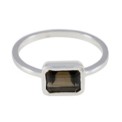 Smoky Quartz Solitaire Korean 925 Silver Brown Gemstone Dainty Romantic Ring Jewelry