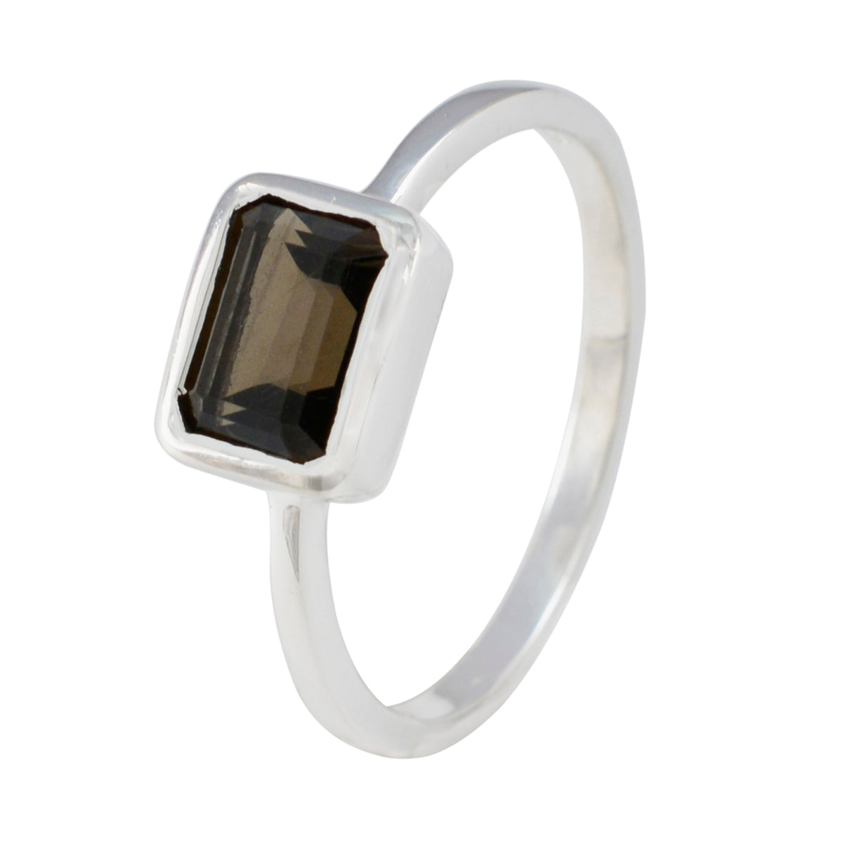 Smoky Quartz Solitaire Korean 925 Silver Brown Gemstone Dainty Romantic Ring Jewelry