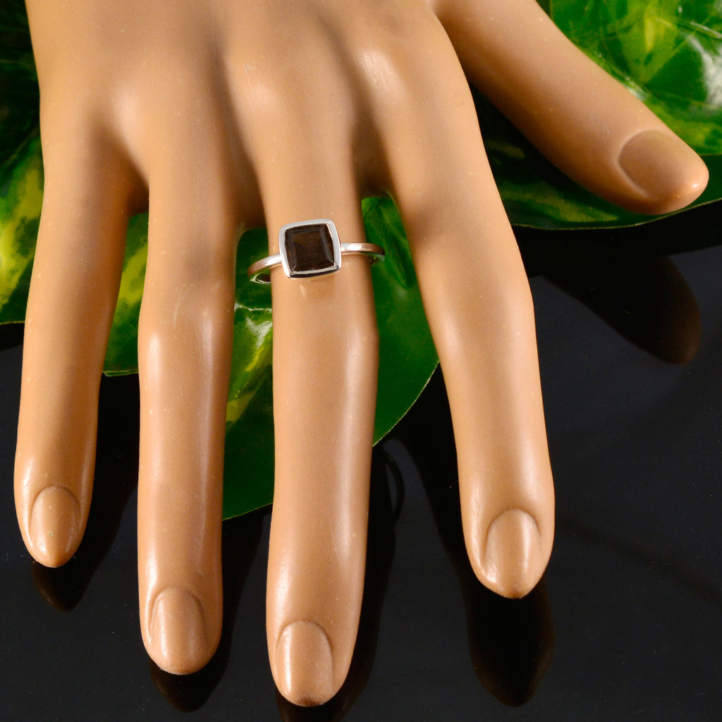 Smoky Quartz Solitaire Japanese Silver Brown Gemstones Dainty Contemporary Ring Jewellery