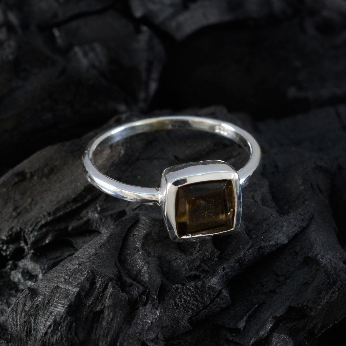 Smoky Quartz Solitaire Japanese Silver Brown Gemstones Dainty Contemporary Ring Jewellery