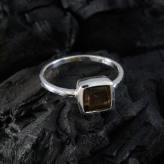 Smoky Quartz Solitaire Japanese Silver Brown Gemstones Dainty Contemporary Ring Jewellery