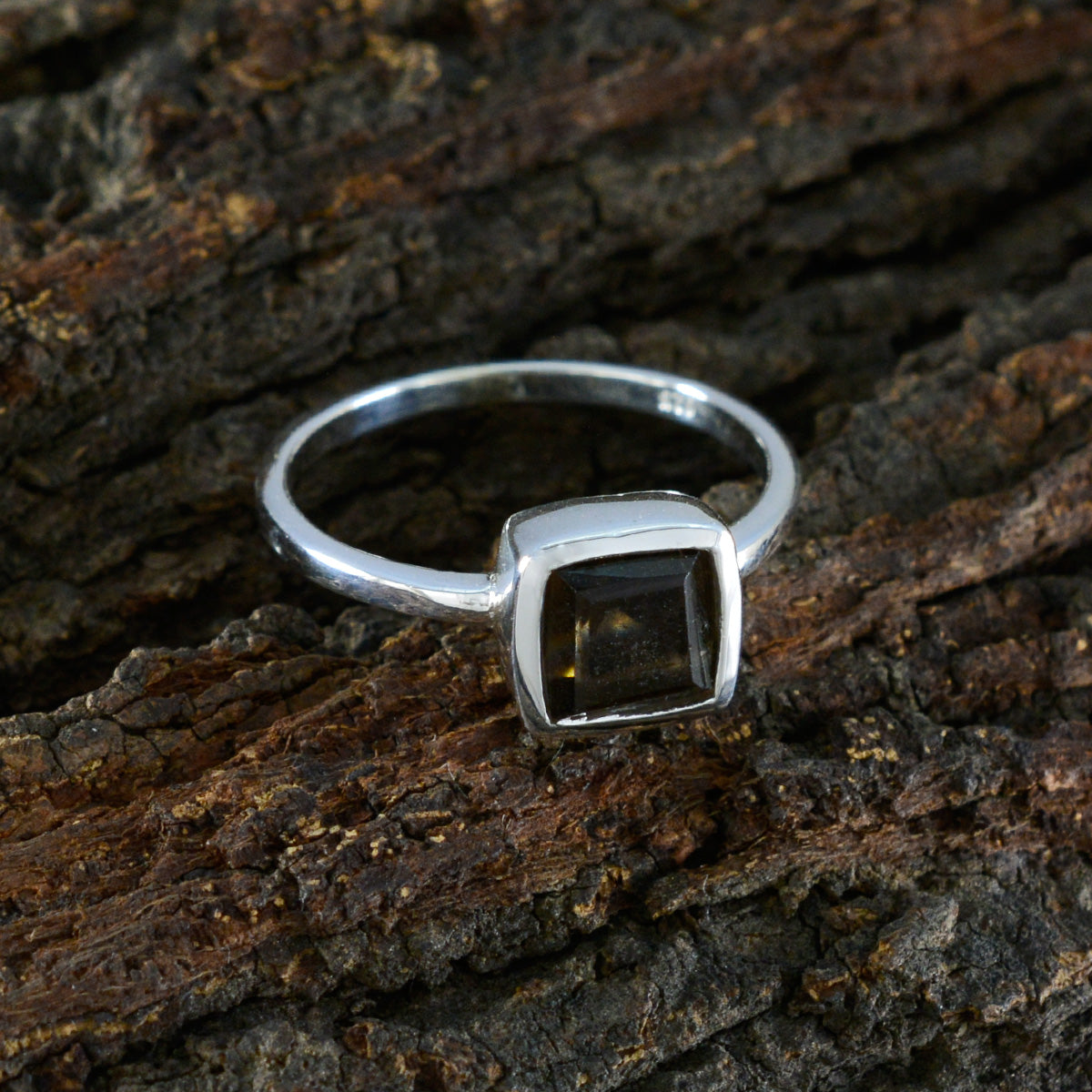 Smoky Quartz Solitaire Japanese Silver Brown Gemstones Dainty Contemporary Ring Jewellery