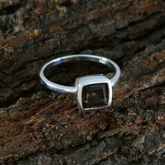 Smoky Quartz Solitaire Japanese Silver Brown Gemstones Dainty Contemporary Ring Jewellery