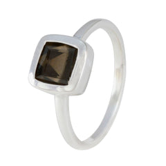 Smoky Quartz Solitaire Japanese Silver Brown Gemstones Dainty Contemporary Ring Jewellery