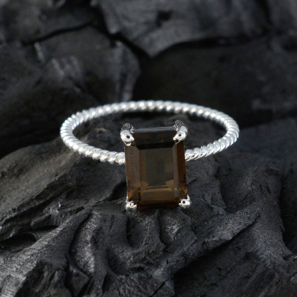 Smoky Quartz Solitaire Turkish 925 Silver Brown Gemstones Delicate Twist Ring Jewellery
