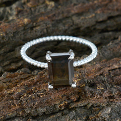 Smoky Quartz Solitaire Turkish 925 Silver Brown Gemstones Delicate Twist Ring Jewellery
