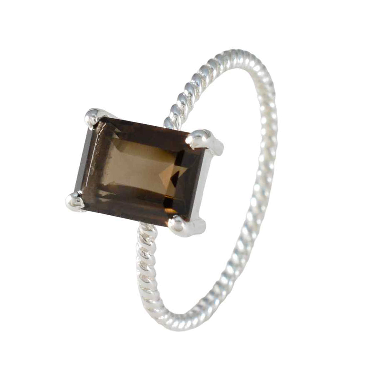 Smoky Quartz Solitaire Turkish 925 Silver Brown Gemstones Delicate Twist Ring Jewellery