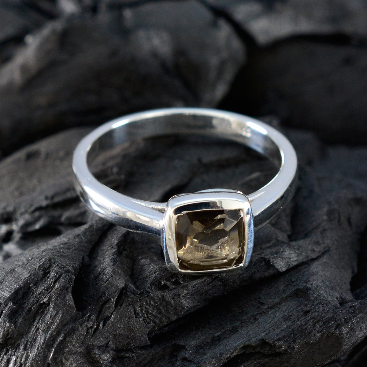 Smoky Quartz Solitaire German 925 Sterling Silver Brown Gemstones Featherlight Sophisticated Ring Jewelry