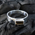 Smoky Quartz Solitaire French 925 Sterling Silver Brown Gemstones Slim Feminine Ring Jewellery