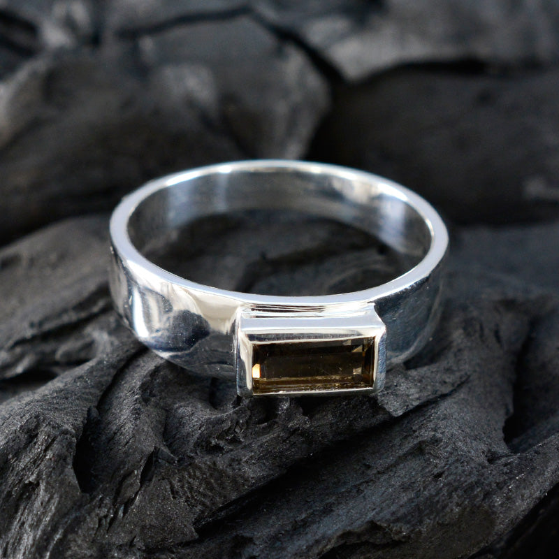 Smoky Quartz Solitaire French 925 Sterling Silver Brown Gemstones Slim Feminine Ring Jewellery