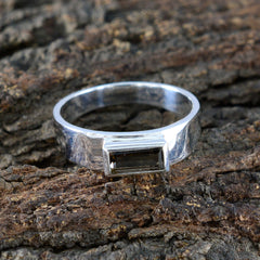 Smoky Quartz Solitaire French 925 Sterling Silver Brown Gemstones Slim Feminine Ring Jewellery