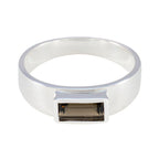 Smoky Quartz Solitaire French 925 Sterling Silver Brown Gemstones Slim Feminine Ring Jewellery