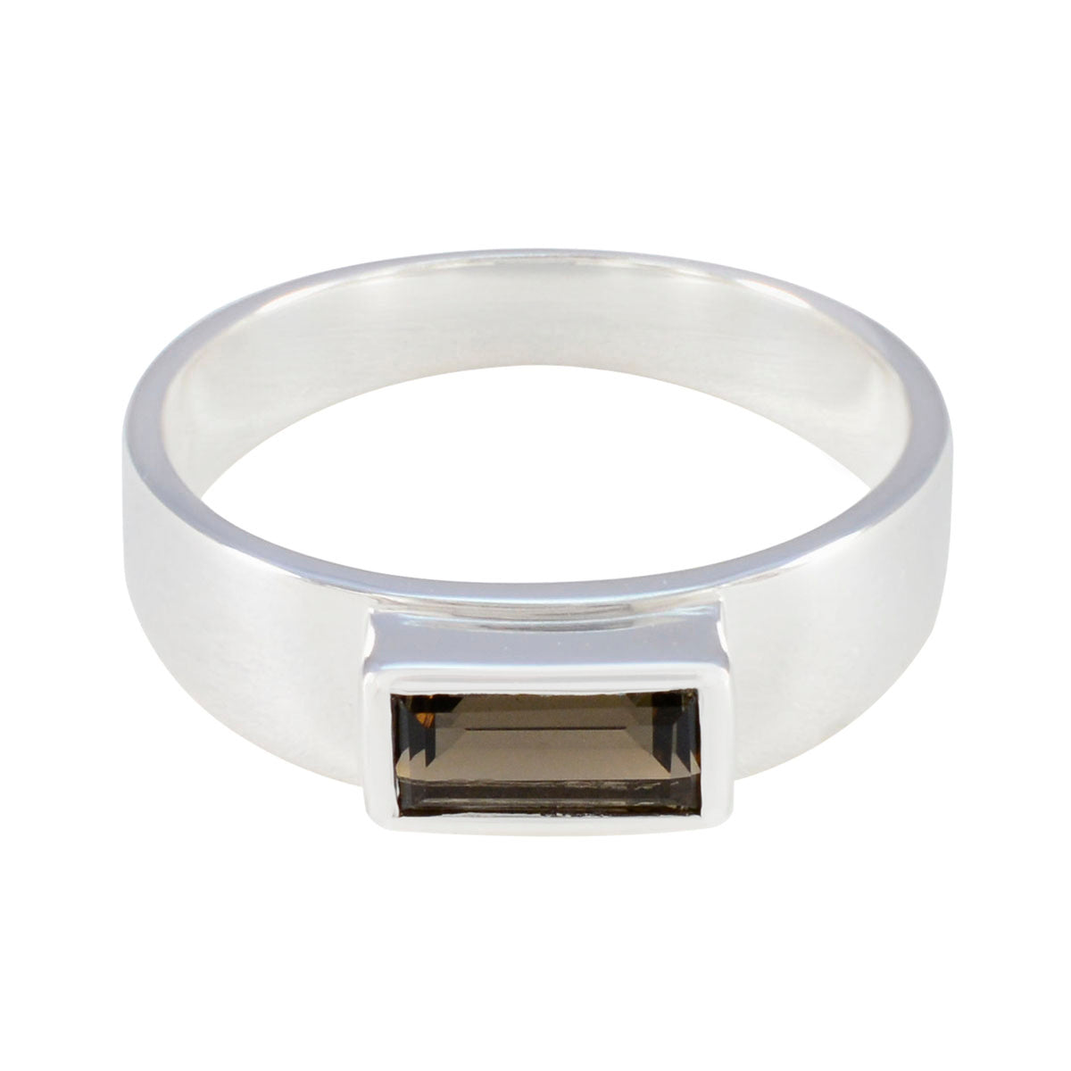 Smoky Quartz Solitaire French 925 Sterling Silver Brown Gemstones Slim Feminine Ring Jewellery