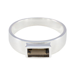 Smoky Quartz Solitaire French 925 Sterling Silver Brown Gemstones Slim Feminine Ring Jewellery