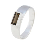 Smoky Quartz Solitaire French 925 Sterling Silver Brown Gemstones Slim Feminine Ring Jewellery