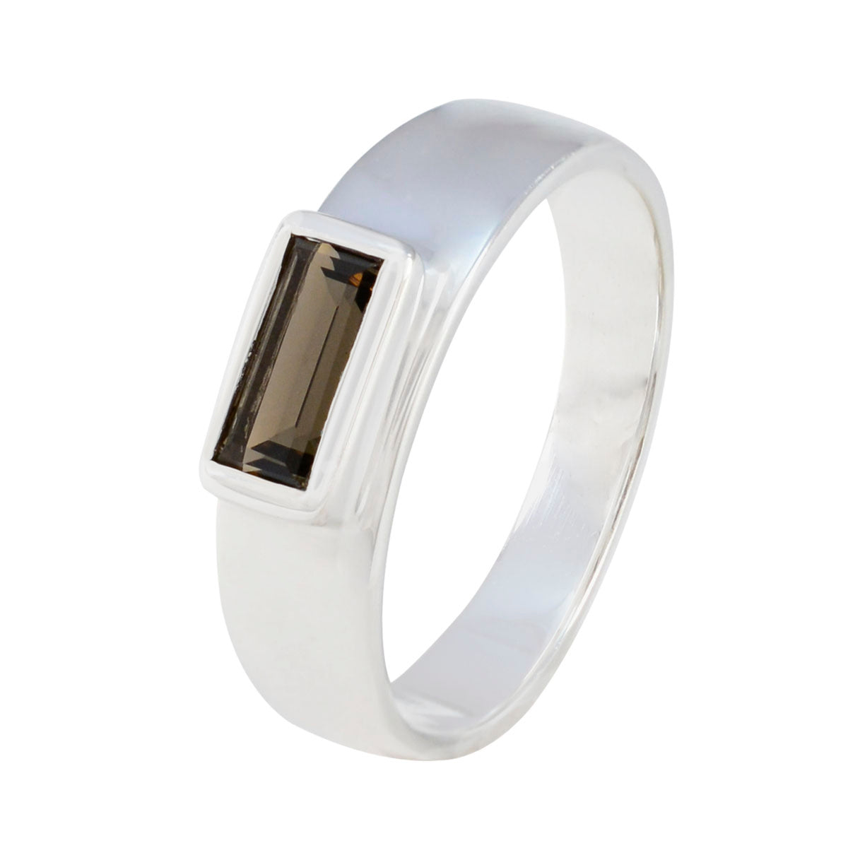 Smoky Quartz Solitaire French 925 Sterling Silver Brown Gemstones Slim Feminine Ring Jewellery