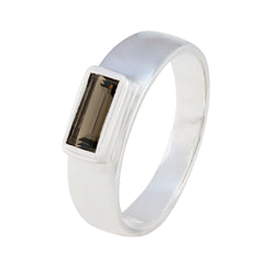 Smoky Quartz Solitaire French 925 Sterling Silver Brown Gemstones Slim Feminine Ring Jewellery