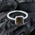 Smoky Quartz Solitaire African 925 Sterling Silver Brown Gems Featherlight Cultural Ring Jewellery