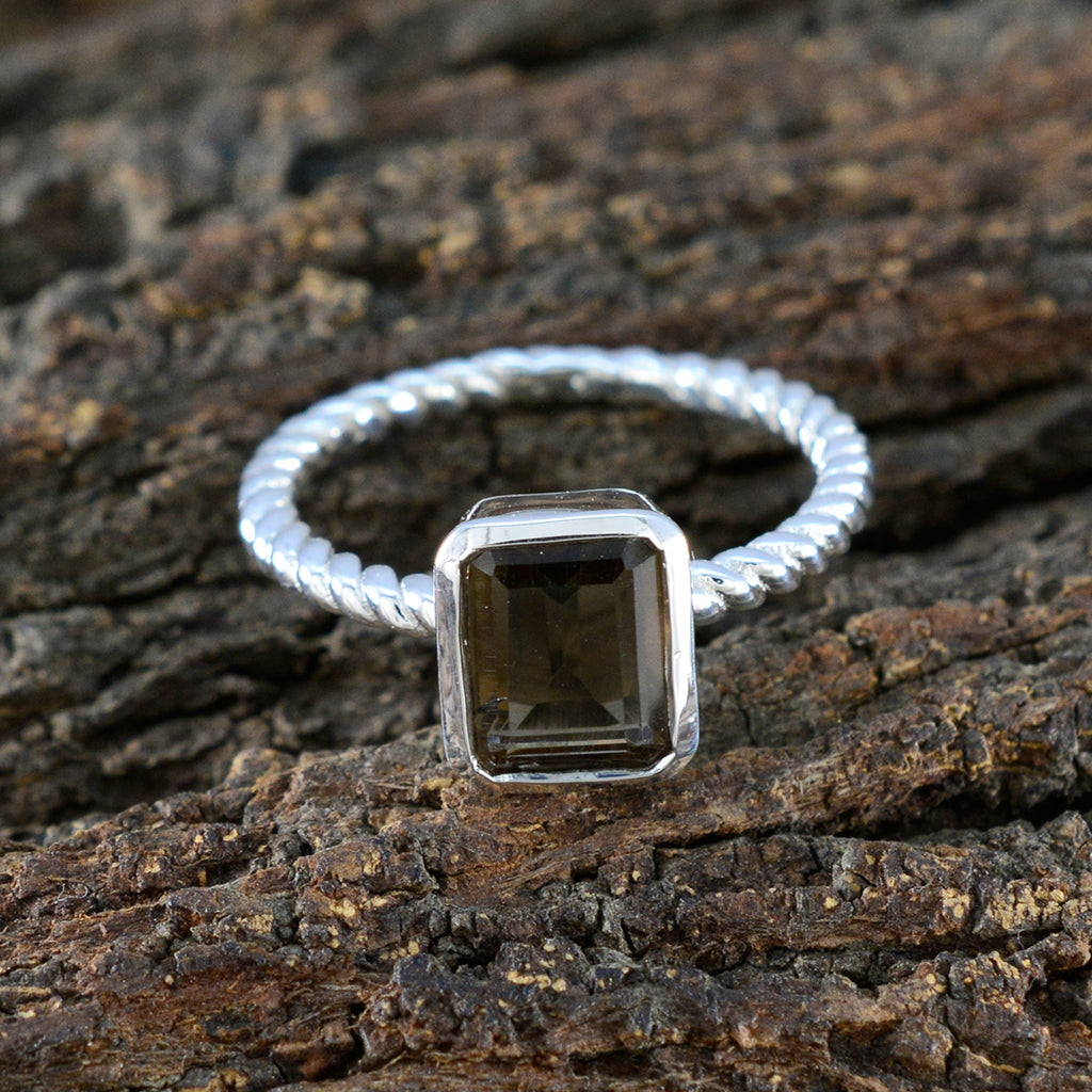 Smoky Quartz Solitaire African 925 Sterling Silver Brown Gems Featherlight Cultural Ring Jewellery