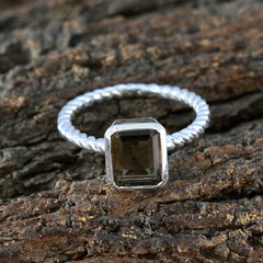 Smoky Quartz Solitaire African 925 Sterling Silver Brown Gems Featherlight Cultural Ring Jewellery